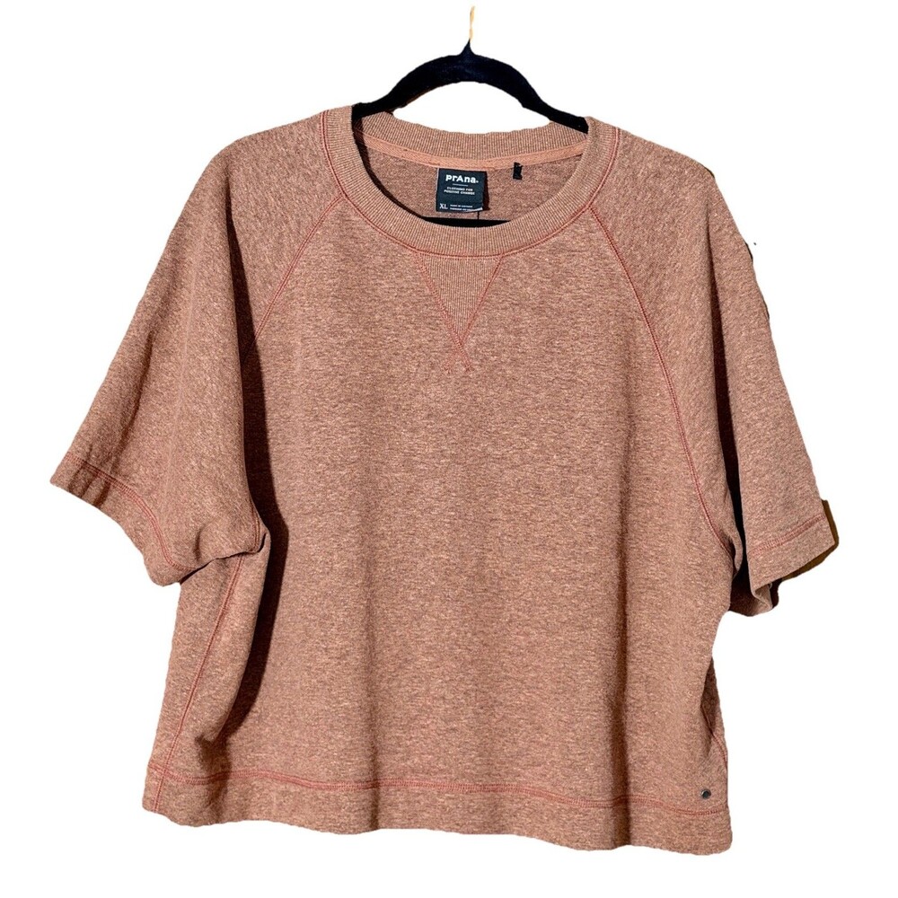 prAna Cozy Up Sunfair Top Short Sleeve Sweatshirt Terracotta Pink Size XL EUC